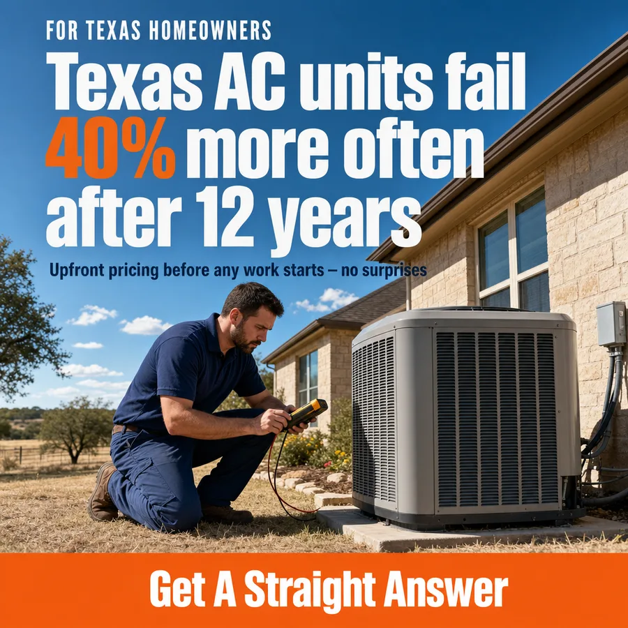 Static ad, HVAC · Texas: “Texas AC units fail 40% more often after 12 years…”