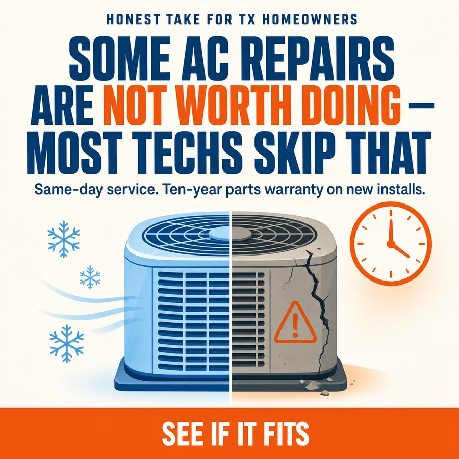 Static ad, HVAC · Texas: “Some AC repairs are not worth doing - most techs skip that…”