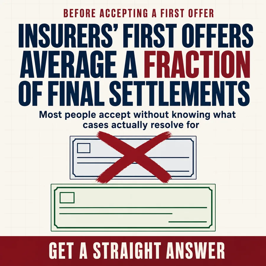 Static ad, Personal injury law · US: “Insurers' first offers average a fraction of final settlements…”