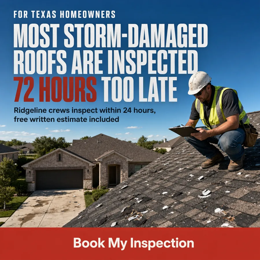Static ad, Lead generation: “Most storm-damaged roofs are inspected 72 hours too late…”