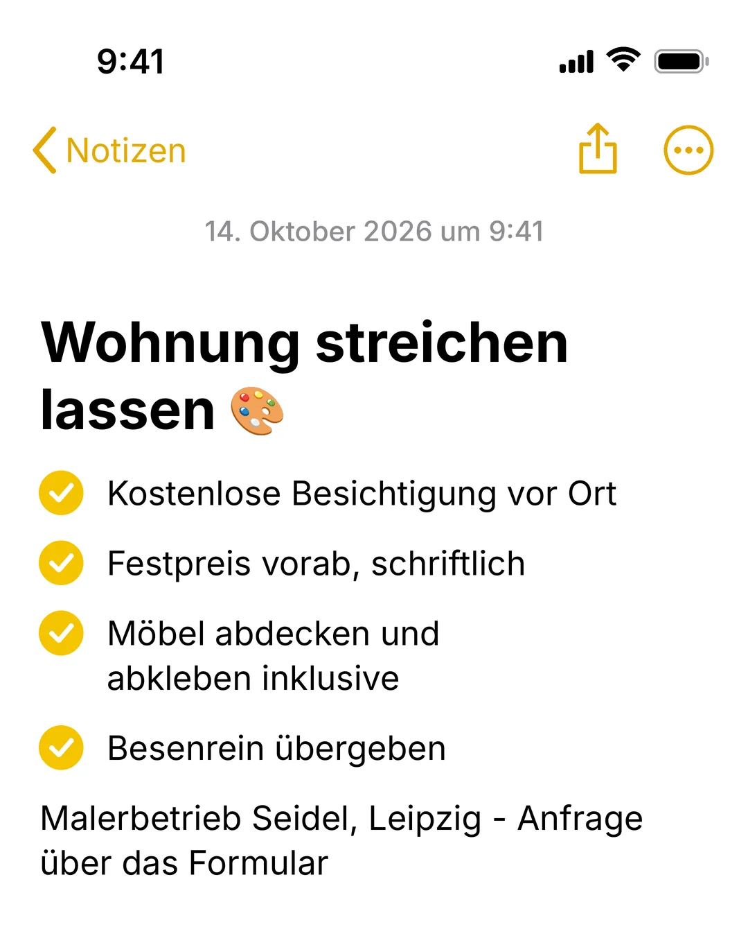 Bildanzeige, Beispiel · Malerbetrieb, Leipzig: „Wohnung streichen lassen: kostenlose Besichtigung, Festpreis vorab, besenrein übergeben.“