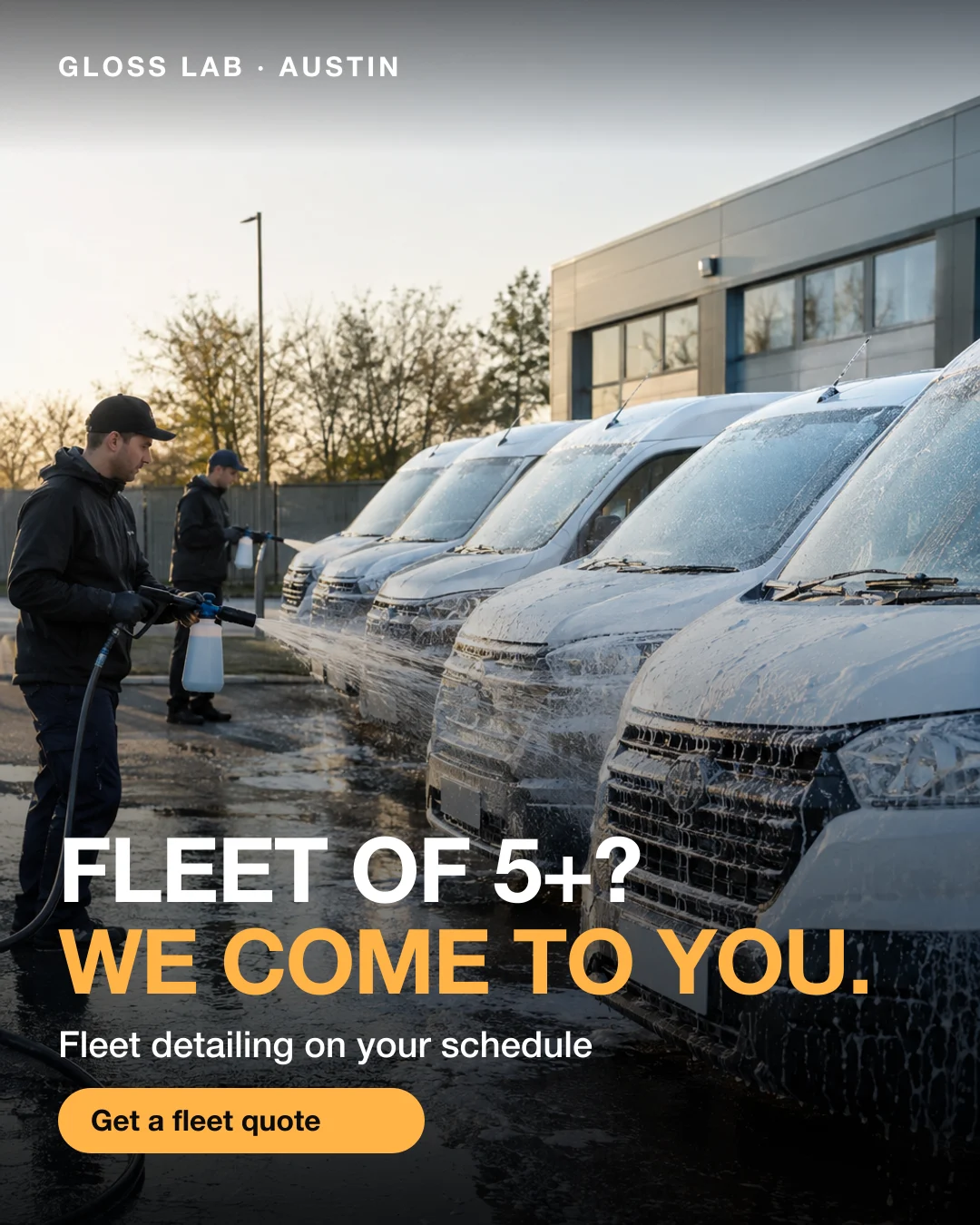 Static ad, Car detailing · Austin, TX: “Fleet of 5+? We come to you.”