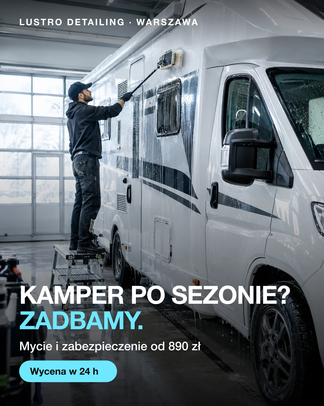 Reklama statyczna, Detailing · Warszawa: „Kamper po sezonie? Zadbamy.”