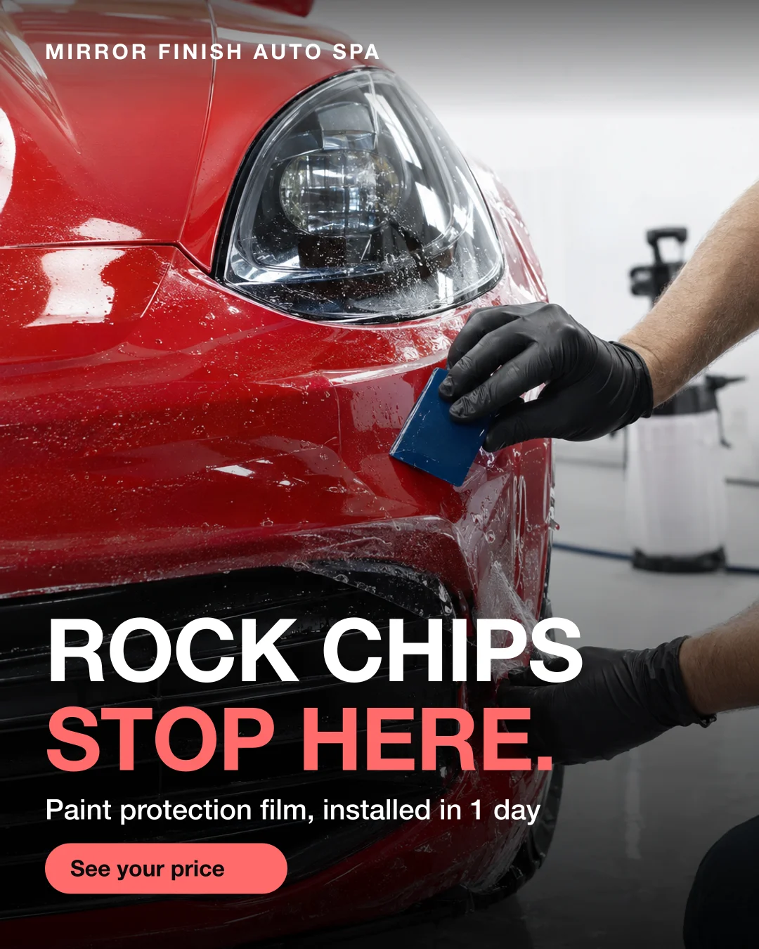 Static ad, Car detailing · Texas: “Rock chips stop here. Paint protection film in 1 day.”