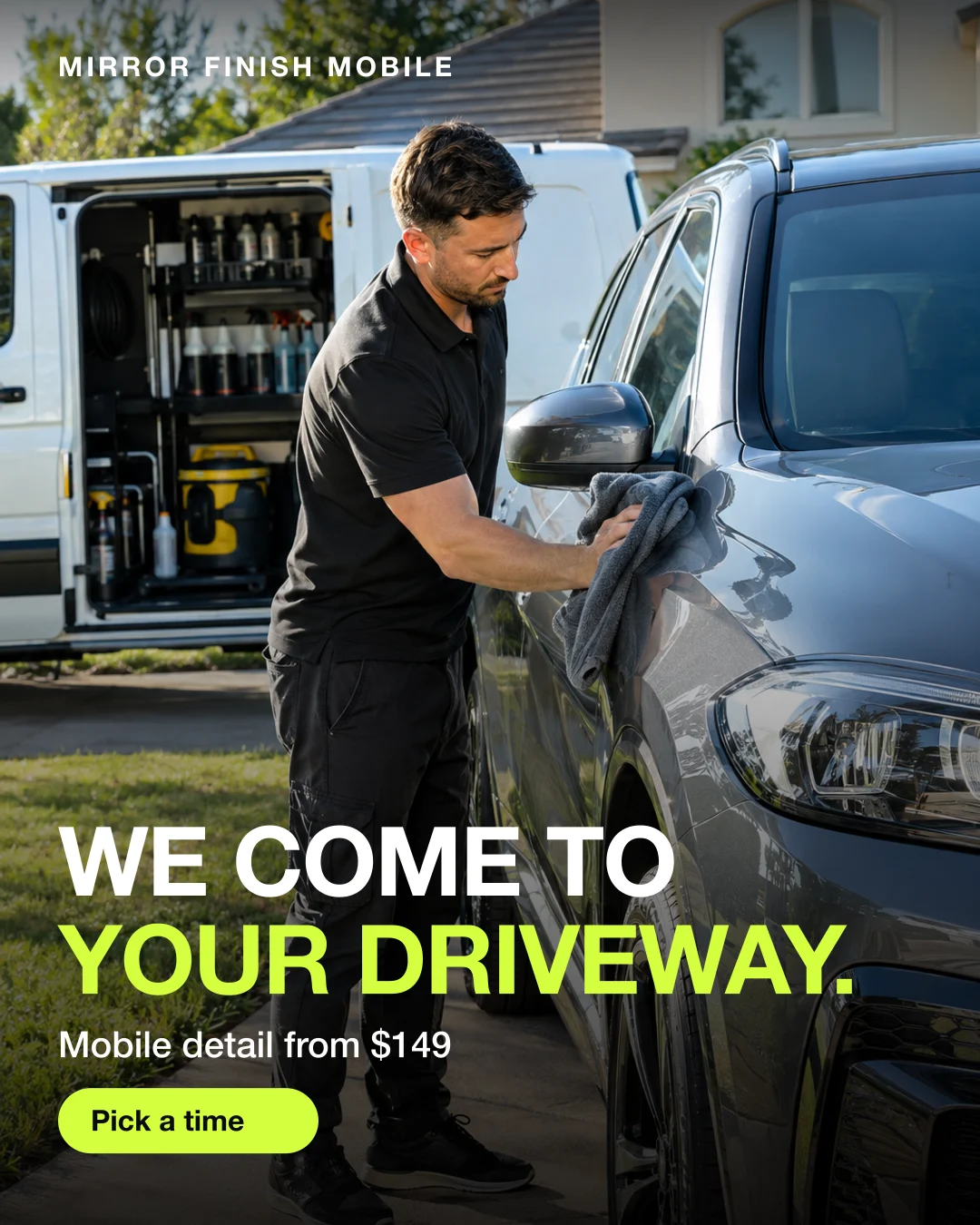 Static ad, Car detailing · Texas: “We come to your driveway. Mobile detail from $149.”