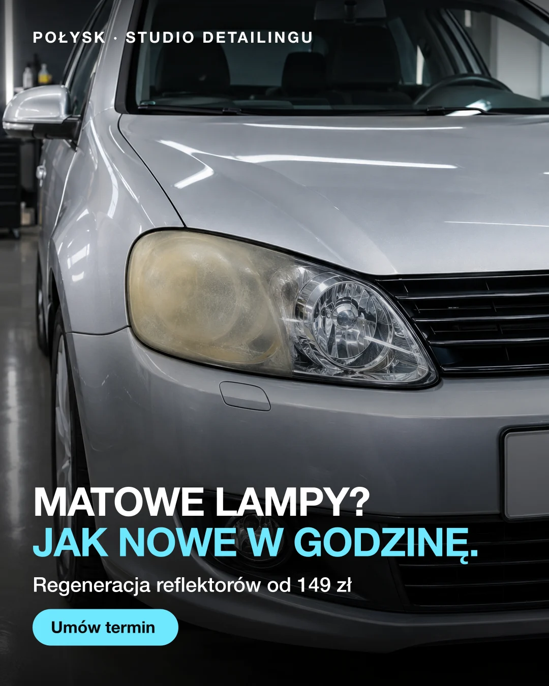 Reklama statyczna, Studio detailingu · Polska: „Matowe lampy? Jak nowe w godzinę.”