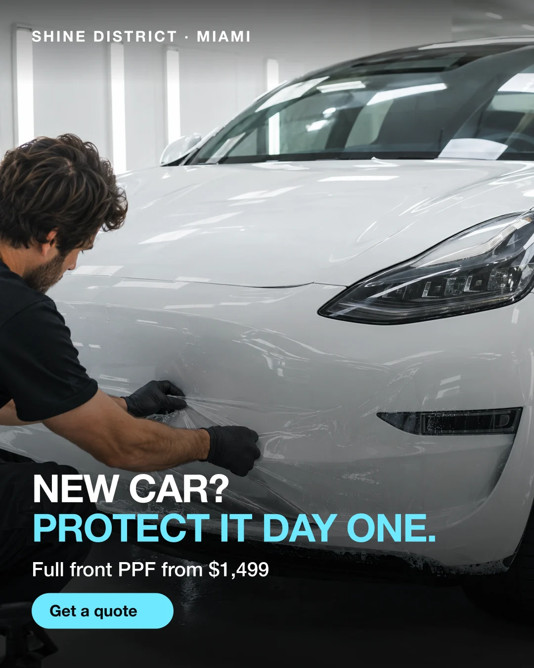Static ad, Car detailing · Miami, FL: “New car? Protect it day one. PPF from $1,499.”