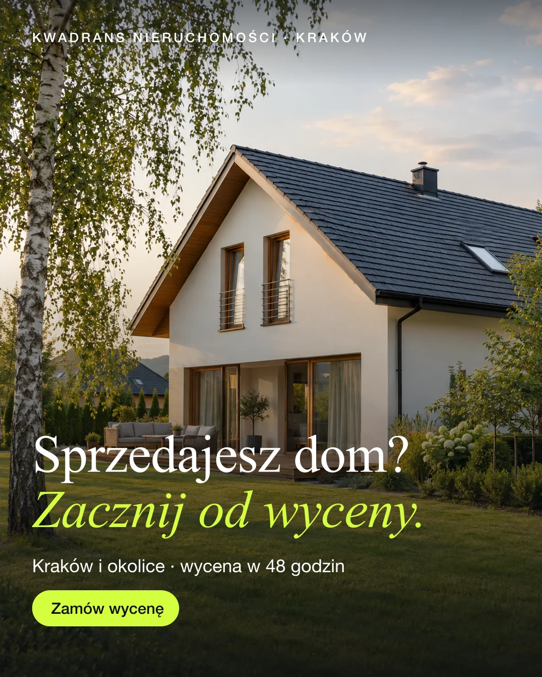 Reklama statyczna, Nieruchomości · Kraków: „Sprzedajesz dom? Zacznij od wyceny. Kraków i okolice.”
