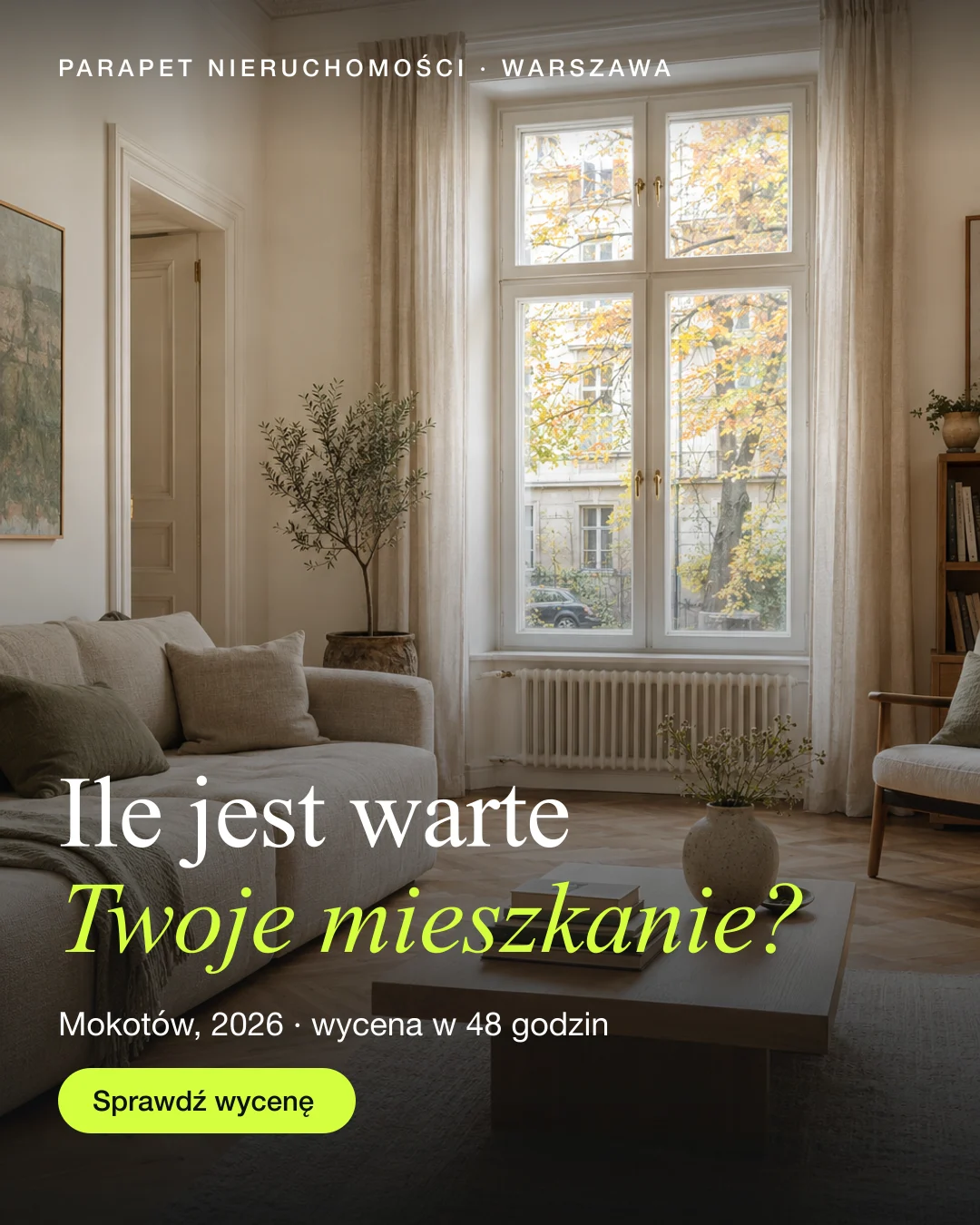Reklama statyczna, Nieruchomości · Warszawa: „Ile jest warte Twoje mieszkanie na Mokotowie w 2026? Wycena w 48 godzin.”