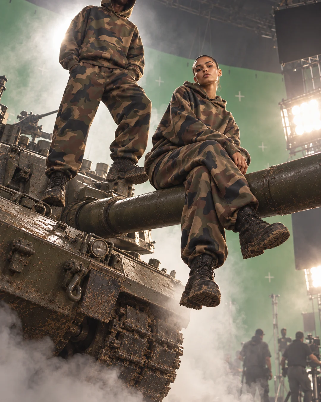 Static ad, Streetwear · online store: “Camo set on a film set - a campaign from one store link…”