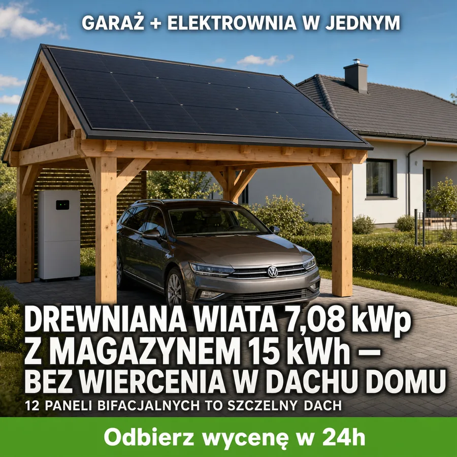Reklama statyczna, Carporty PV: „Garaż i elektrownia na 32 m² przed domem - bez jednej dziury w dachu.”